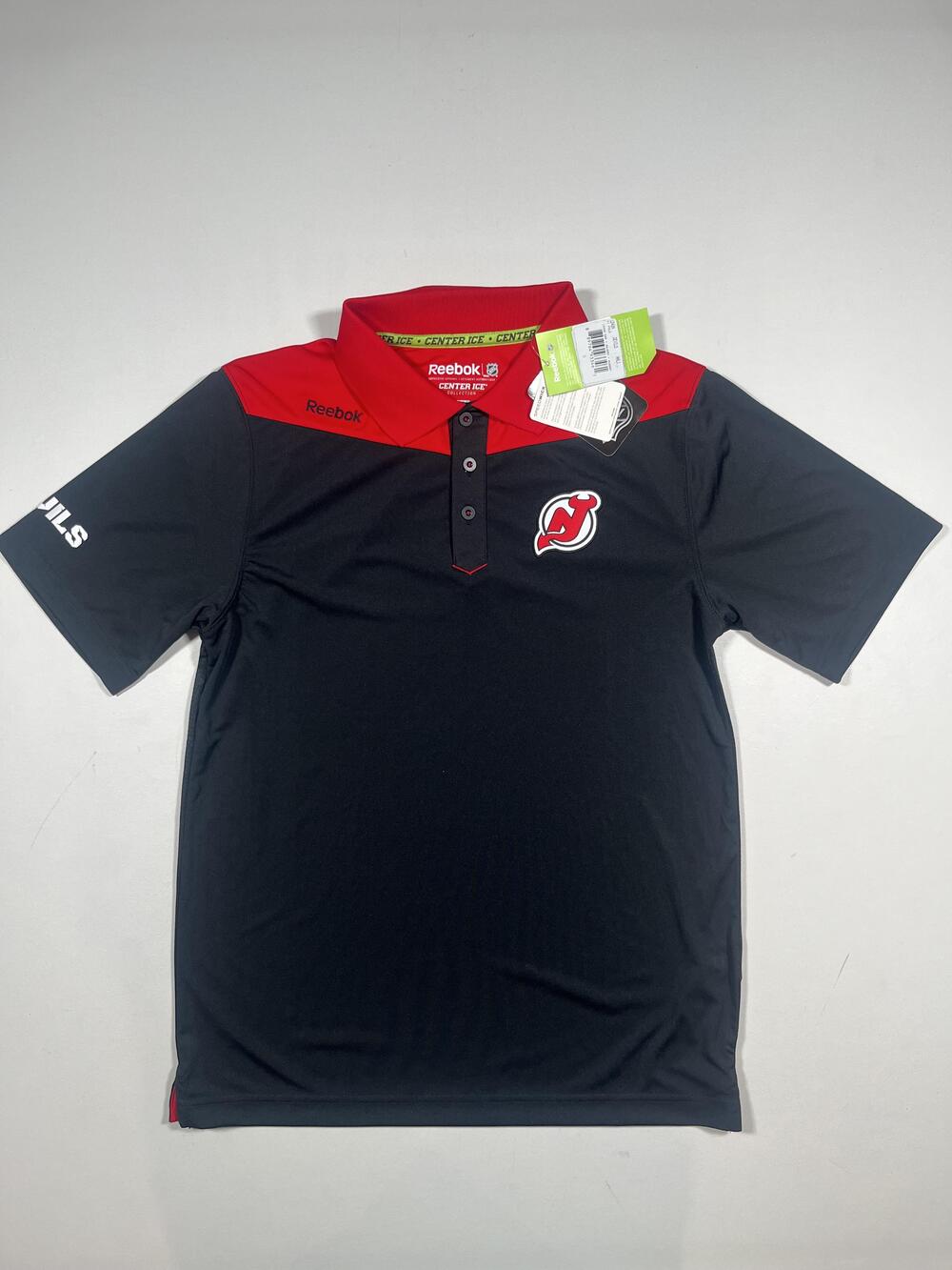New Jersey Devils Polo Shirt Mens Small Black NHL Hockey Reebok Center Ice Top